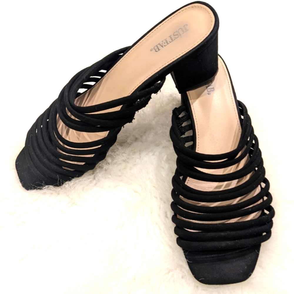 Strappy black square heel sandals